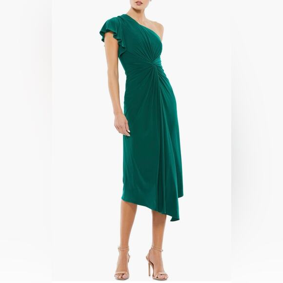 NWT New Mac Duggal One-Shoulder Asymmetric Cocktail Dress in Emerald Size 14 - Picture 1 of 12